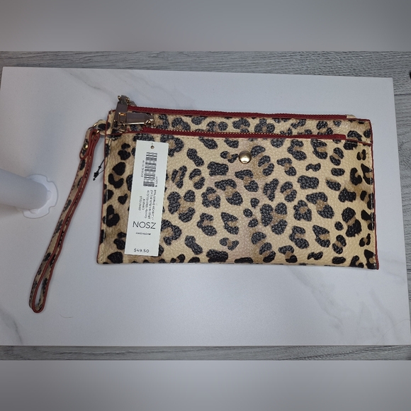 Chico's 2 Pieces Lepord Print and Red Wristlet Clutches Gold Hardware - Picture 2 of 10